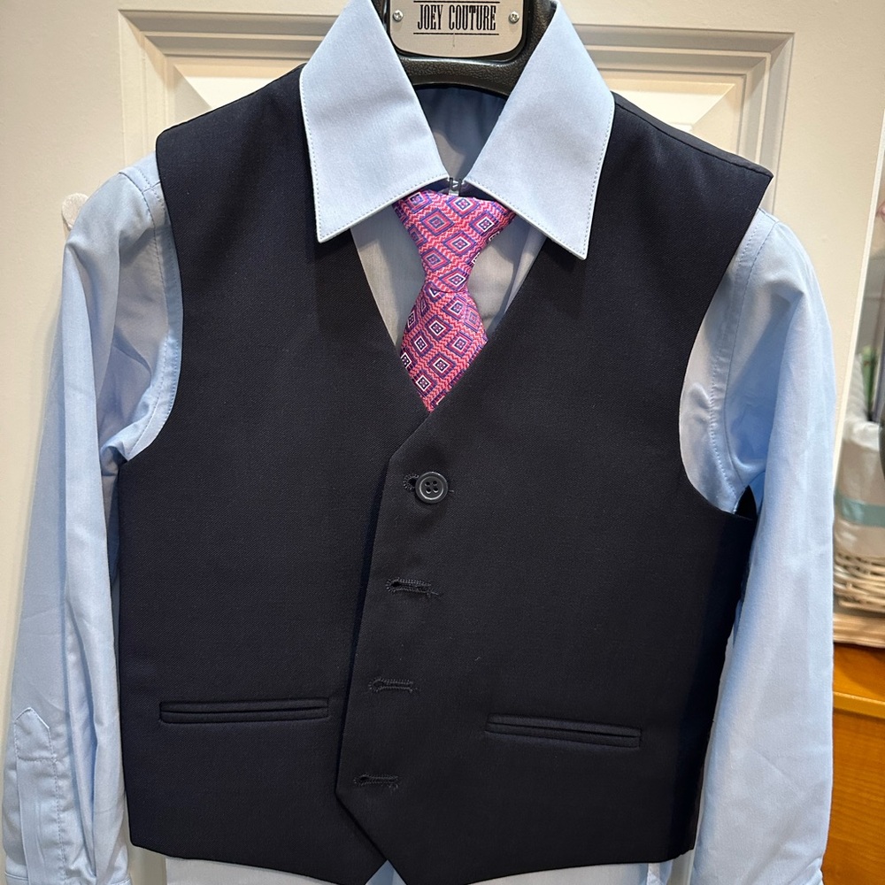 Black Vest with Blue Shirt and Pink Tie